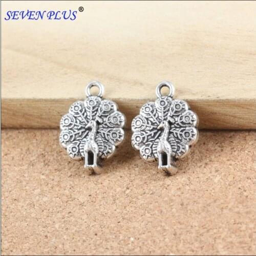 Factory Price 20 Pieces/Lot 20mm*15mm Alloy Antique Silver Plated Animals peafowl peacocks Charms
