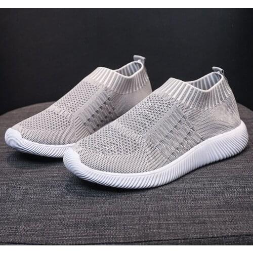 Rimocy Comfortable Womens Knitted Flat Sneakers 2021 Autumn Breathable Mesh Casual Shoes Woman Lightweight Soft Running Shoes
