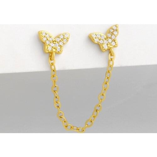FLOLA Gold Chain Butterfly Earrings For Women Cute Crystal Tassel Chain Drop Earrings CZ Zircon Trendy Jewelry Women Gift ersv07