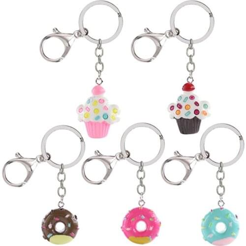 Women Cake Key chain fashion nice cute French pastries Keychain bag charm car Key Ring wedding Party gift Jewelry