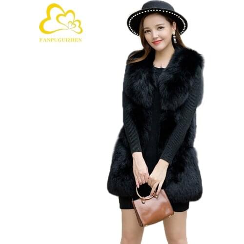 Autumn Winter New Imitation Fox Fur Vest Female Long Slim Faux Fur Vest Warm Sleeveless Fur Gilet Pink Coat For Jacket Women