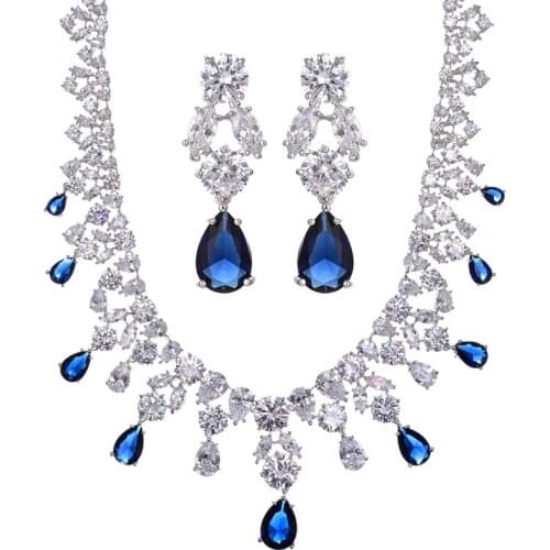 HIBRIDE Luxury Design Water Drop AAA+Cubic Zirconia White Gold Color Women Wedding Jewelry Sets For Bridal Gifts N-92