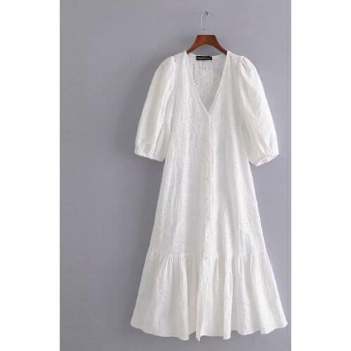 2021 New White Dress For Women Embroidery Hollow Out Dresses Summer Vestidos