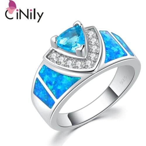 CiNily Blue Created Fire Opal Blue Zircon Cubic Zirconia Silver Plated Ring Wholesale Retail Women Jewelry Ring Size 5-12 JR3435