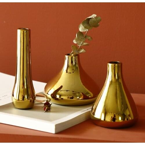 Golden Vase Nordic Home Decor Ceramic Electroplating Vase Home Desktop Ornaments Bedroom Living Room Garden Decor Vase Gift