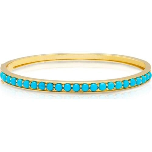 Gold color trendy women jewelry inner 58-60mm prong set Blue turquoises stone bangle bracelet fashion