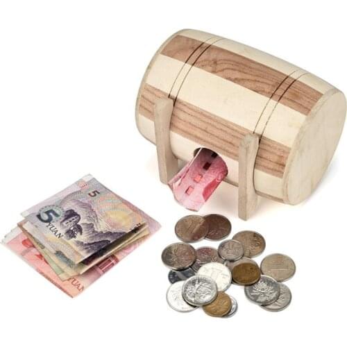 1pc Wooden Money Box Piggy Bank Safe Money Box Savings Wine Barrel Wood Carving Handmade Piggy Bank 30