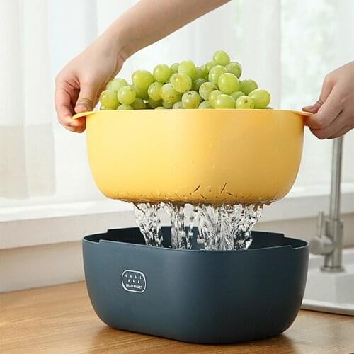 1PCS Detachable Double-layer Plastic Food Strainer Hollow Fruit Vegetable Wash Colander Kitchen Cleaning Washing Basket Strainer