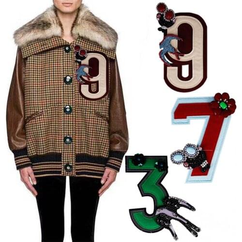 1pieces Beading Rhinestones Number 9 Fabric Patches Cystal Strass Badges Acrylic Applique Garment Decorated Craft Sewing TH677