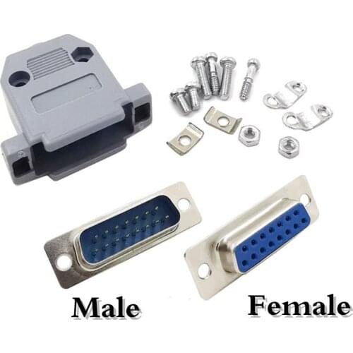 10 sets Parallel Serial Port DB15 15 Pin 15 Way D Sub Fmale/Male Solder Connector + Plastic Assemble Shell Cover VGA Adapter