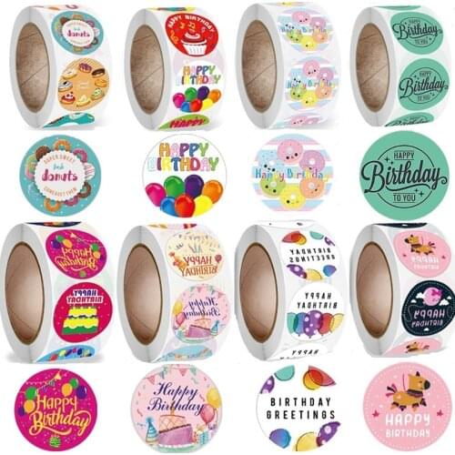 100-500pcs Cute 1inch Happy Birthday Handmad Party Sticker Sealing Sticker DIY Gift Stickersdhesive Baking Sticker Stationery