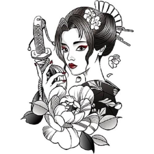 190MM×120MM Geisha and wind samurai black flowers arm calf waterproof tattoo stickers tattoo stickers