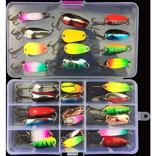 30pcs/set Metal Fishing Lure Spoon Lure With Plastic Fishing Tackle Box Hard Bait Spinner Bait Fishing Lures Kit Drop Shipping