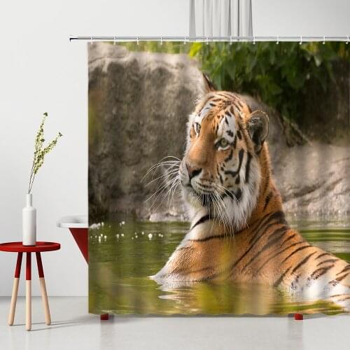 3D Tiger Shower Curtain Water Animals Africa Wild Washable Home Bathroom Decoration Cloth Bath Accessories Hanging Curtains