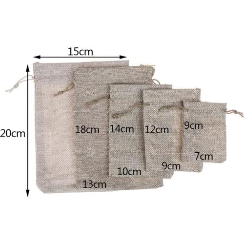 5 Sizes 5Pcs Linen Jute Sacks Drawstring Gift Bags Bag Organza Wine Bottle Cover Wrap Gift Pouch Home Storages Wedding Birtay