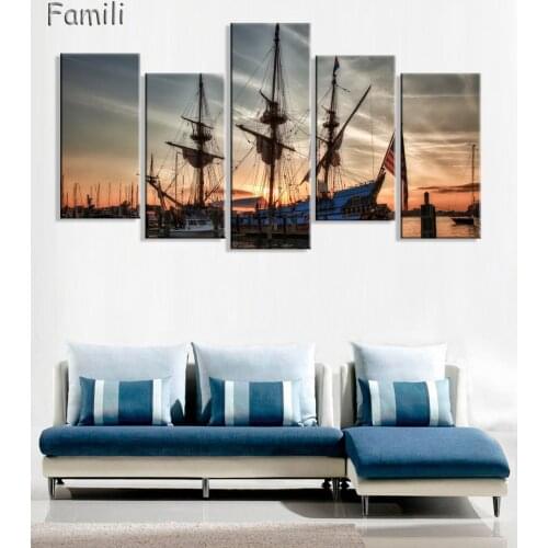 5pcs Frameless Canvas Painting sailboat Painting for Living Room Wall Art Posters and Prints Modern Pictures Decoration