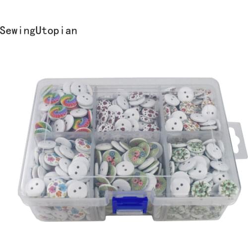 900PCS Mixed Flower 2 Holes Wood Buttons Scrapbooking Clothing Accessories 15mm Sewing Handmake Painted Flower Craft