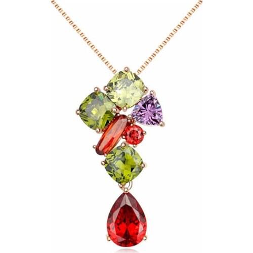 AAAA Micro Pave Zircon Crystal Pendant Necklace Long Chain flower Necklace Plated Elegant Style Statement Necklace Women Gift