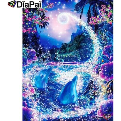 DIAPAI 5D DIY Diamond Painting 100% Full Square/Round Drill "Dolphin moon" Diamond Embroidery Cross Stitch 3D Decor A23061