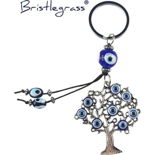 BRISTLEGRASS Turkish Blue Evil Eye Wishing Tree Key Chains Ring Holder Keychain Amulets Lucky Charm Pendants Blessing Protection