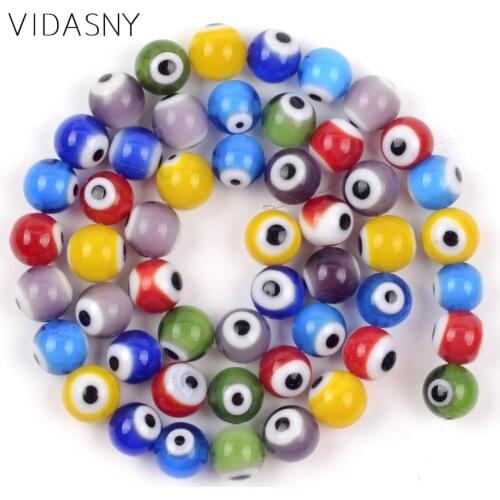 Natural Stone Beads Fatima Eye Lampwork Round Loose Beads For Jewelry Making 4 6 8 10mm Mineral Stone Diy Bracelets 15inches