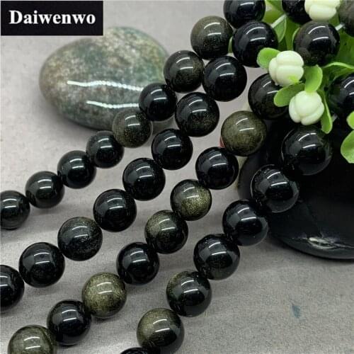 Gold Obsidian Beads Stone Round 4-16mm Gemstone Loose Spacer DIY for Jewelry