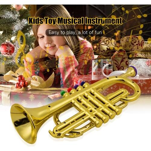 Trumpet Kids Musical Wind Instruments ABS Metallic Gold Trumpet with 4 Colored Keys Children Simulation instrument