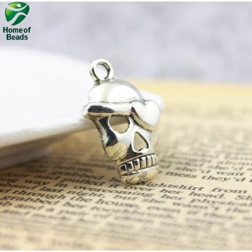 DIY Fashion Punk Skull Antique Silver Color Color Pendants For DIY Jewelry Making 7x17mm (10 Pcs/lot) ZA1333