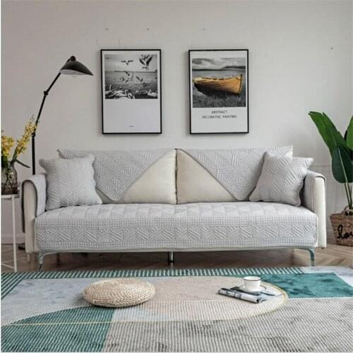 Double-sided washable cotton sofa cover gray leaf pattern sofa cushion Four seasons universal embroidery flower sofa tower