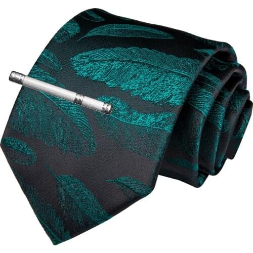 Quality Men Tie Green Black Novelty Wedding Tie For Men Dropshipping DiBanGu New Designer Hanky Cufflinks Clip Tie Set SJT-7193