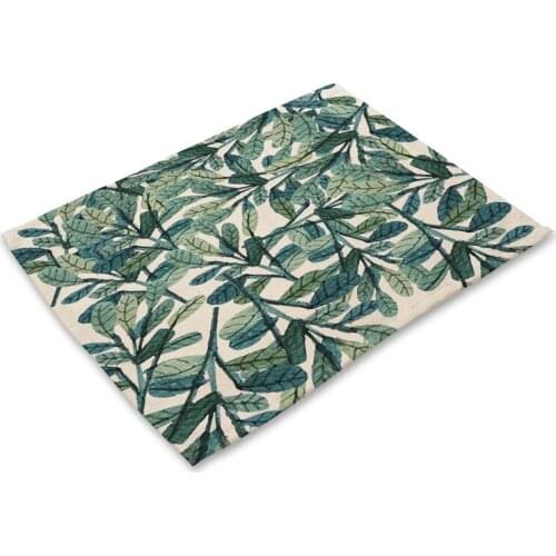 Tropical Plants Birds Pattern Placemat 42*32cm Dining Table Mat Cotton Linen Drink Coaster Bowl Cup Mats kitchen Pads
