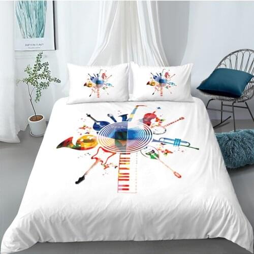 Creative Personality Colored Instruments Music Symbol Printed Quilt Case Pillowcase White Background Queen King Size Home Decor