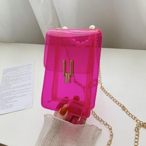 Womens Transparent Small Crossbody Bags Summer Jelly Messenger Bag Female Pearl Chain Mini Flap Handbag Girls Clear Purses