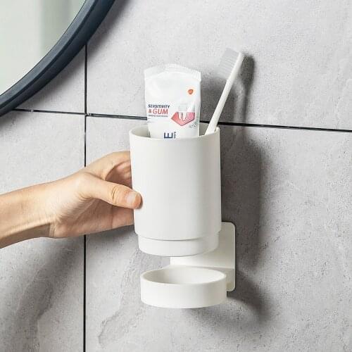 Toothbrush Cup Set Wall Mounted Tooth Brush and Mouthwash Cups Toothpaste Storage Shelf Washing Supplies Bathroom Accessories