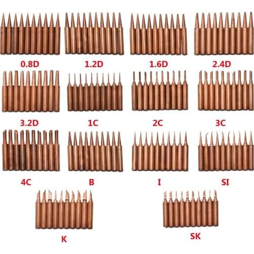 5pcs Pure Copper Lead-free Soldering Iron Tip 900M-T B K 0.8D 1.2D 2.4D 3.2D I SK SI 1C 2C 4C Welding Head BGA Solder Tips Tools