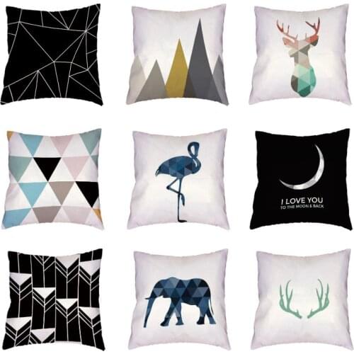 Geometric Yellow Antler White Cushion Cover Arrow Elephants Flamingos Polyester Peach Skin Throw Pillow Case Car Home Decorative