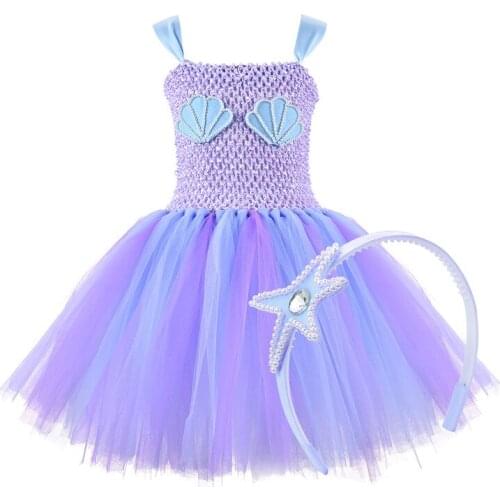 New Children Mermaid Tutu Dress Princess Birthday Party Dresses for Girls Shells Starfish Halloween Cosplay Costumes