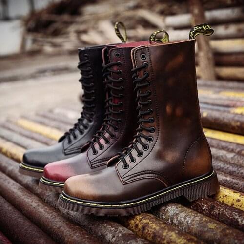 OKKDEY Autumn and winter high-top leather couple Martin boots extra large 48 leather wear-resistant tendon bottom rider boots