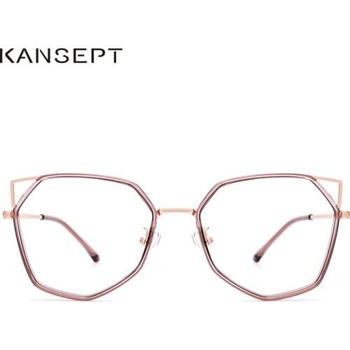 KANSEPT Women Cat Ear Glasses Frame Retro Polygonal Personalized Optical Spectacles Frame High Quality Myopia Eyewear Frame