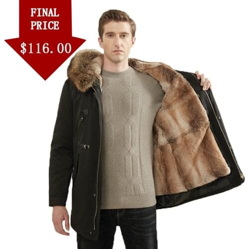 CNEGOVIK Real Fox Fur Collar Rabbit Fur Lined Hooded Parka Winter Mens Outwear boys fur coat New Winter Outwear Classic Jacket