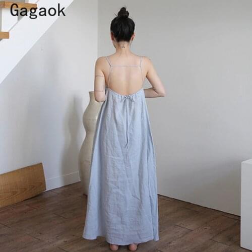 Gagaok Women Sexy & Club A-Line Dress 2020 Summer New Solid Spaghetti Strap Square Collar Loose Chic Wild Fashion Dresses