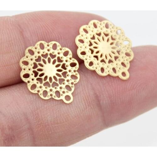 10pcs Stainless Steel Hollow Flower Gold Earring Stud Posts Pins with Hole for DIY Making Components