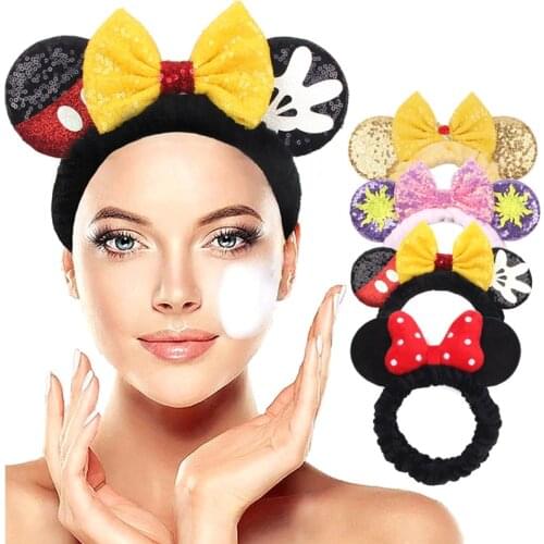 Latest Wash Face Headbands For Women Mickey Mouse Ears Hair Ring Bows Elastic Coral Fleece Girl Hair Band Hair Accessories