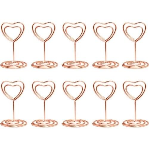 Promotion! Mini Heart Shape Place Card Memo Holder Picture Stand Note Clip for Wedding Party Decoration Pack 10pcs (Rose Gold)