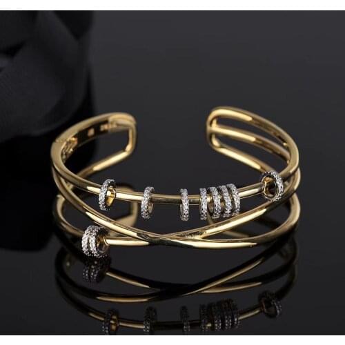 Luxury Yellow Gold & Siliver Bright three-Ring Bracelet, Fashionable Sliding Round Cross Bracelet for women