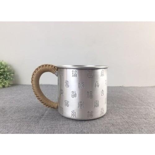 Silver Cup 999 Sterling Silver Handmade Tea Set Japanese Retro Office Cup Water Cup Tea Cup Tea Ceremony Kung Fu Tea Set 500ml