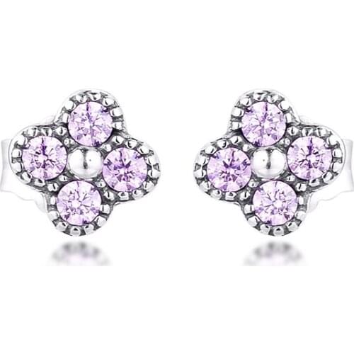 100% 925 Sterling Silver Earrings Pink CZ Oriental Blossom Stud Earrings for Women DIY Making Fine Jewelry brincos Wholesale