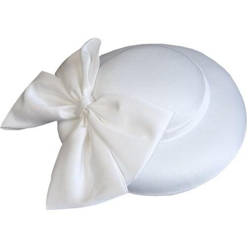 Women White Bow Wedding Hat Bride Mesh Chic Fascinator Hat Hairpin Laides Vintage Marriage Party Tea Fedora Cap Hairpin