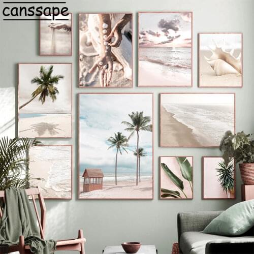 Scandinavian Canvas Painting Shell Sand Print Beach Landscape Poster Palm Tree Prints Nature Wall Pictures For Living Room Decor