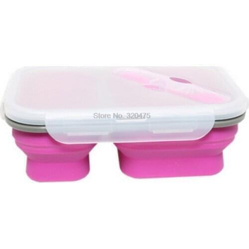 DHL 20pcs 2 Cells Silicone Collapsible Portable Lunch Box 900ml Microwave Oven Folding Food Storage Lunch Container Lunchbox